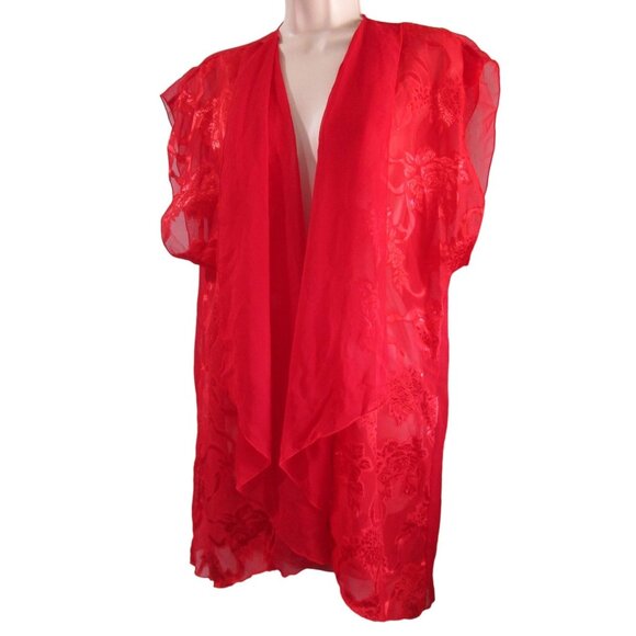 Vintage Shirley of Hollywood Open Robe Cover Up Sheer Red Lace One Size GUC - Picture 2 of 12